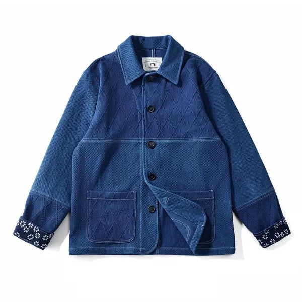 Мужская винтажная куртка цвета индиго, французская рабочая одежда, карго-куртка для осени и зимы, синяя окрашенная ткань Кендо, кардиган с несколькими карманами, пальто
