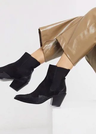 Черные ботинки челси в ковбойском стиле на каблуке Stradivarius-Черный
