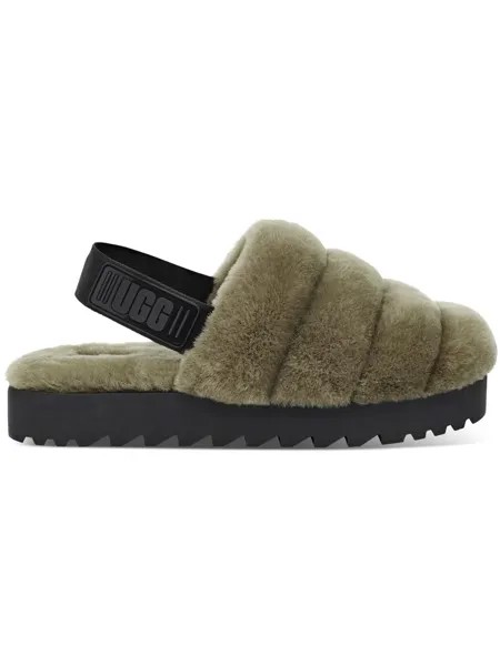 Уютные женские тапочки из овчины Super Fluff с пяткой на пятке UGG, цвет Burnt Olive