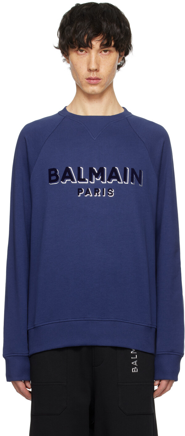 Синий свитшот с флокированным эффектом металлик Balmain