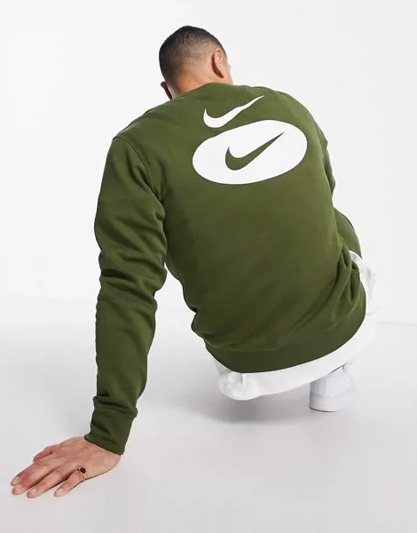 Свитшот цвета хаки с логотипом-галочкой на спине Nike-Зеленый цвет