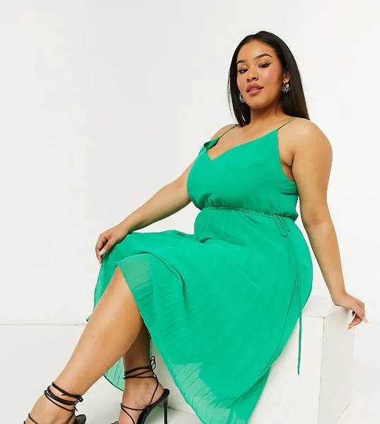 Зеленое платье миди на бретельках со шнурком ASOS DESIGN Curve-Зеленый цвет