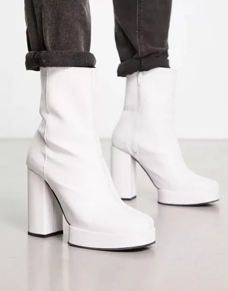 Белые ботинки челси на каблуке ASOS из искусственной кожи с подошвой на платформе