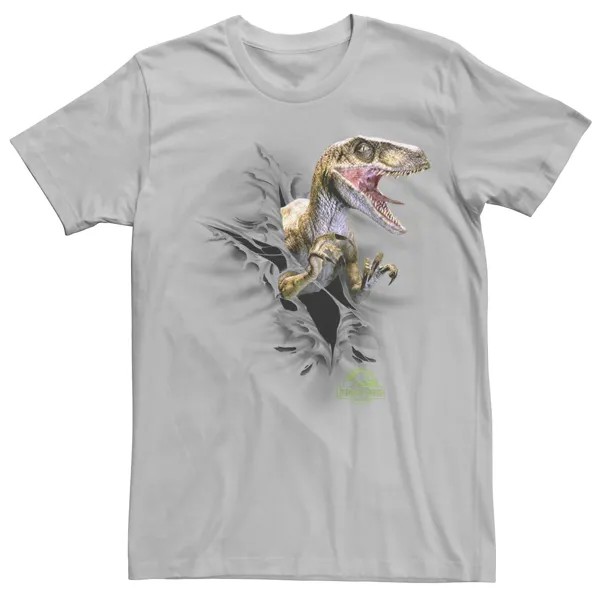 Мужская футболка с рисунком «Парк Юрского периода Рвущий Велоцираптор» Licensed Character, серебристый