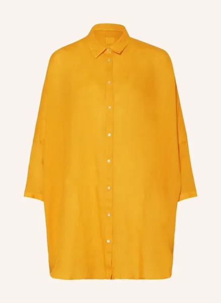 Блузка-рубашка оверсайз из льна с рукавами 3/4  120%Lino, оранжевый
