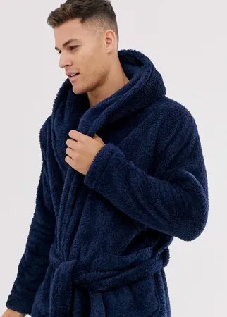 Темно-синий флисовый халат для дома ASOS DESIGN