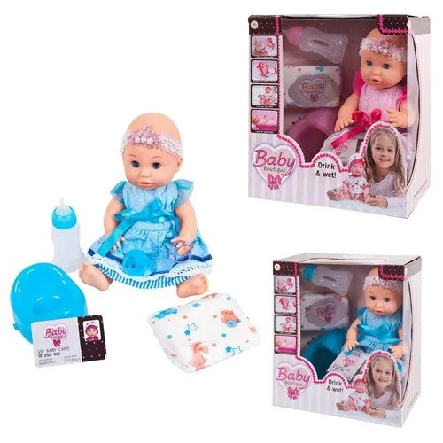 Кукла ABtoys Baby boutique Пупс 30см, пьет и писает, платье 2 цвета (голубой и розовый)