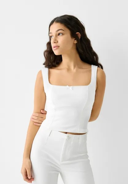 Блузка WITH BOW DETAIL Bershka, цвет white