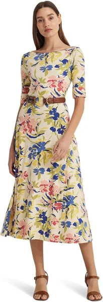 Платье LAUREN Ralph Lauren Floral Stretch Cotton Midi Dress, цвет Cream/Blue Multi