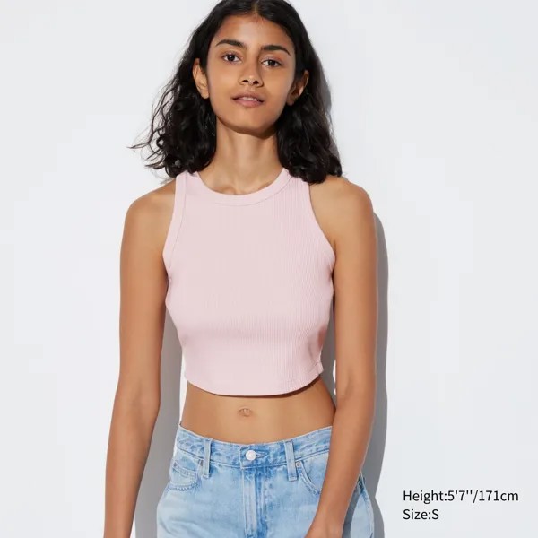 Топ укороченный Uniqlo Ringer из мягкой ткани, розовый