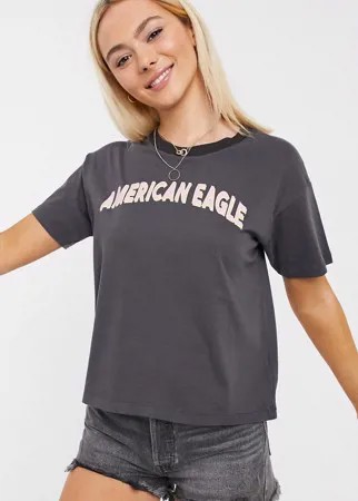 Черная футболка с логотипом American Eagle-Черный