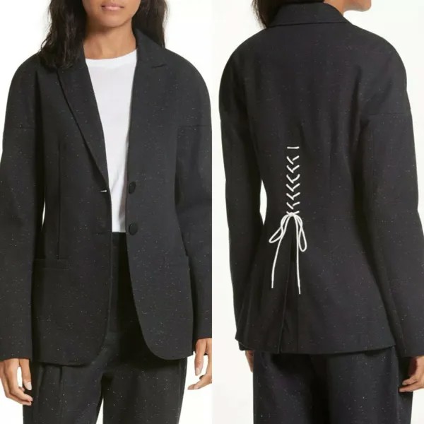 TIBI Черно-белый роскошный твидовый саржевый корсет на шнуровке с приспущенными плечами, куртка 12 л
