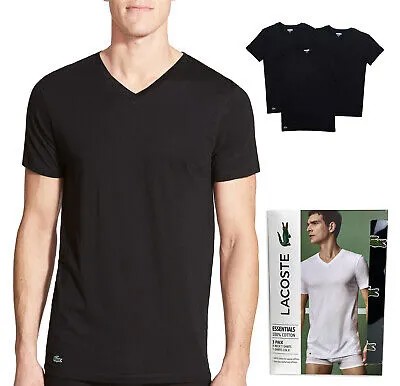 Набор из 3 мужских черных хлопковых футболок Lacoste стандартного кроя с V-образным вырезом стандартного кроя TH3444-51
