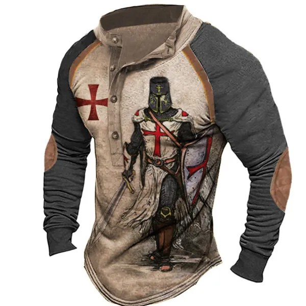 Мужская винтажная футболка Henley с цветными блоками Templar Cross