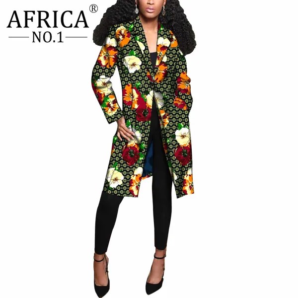 В африканском стиле одежда с длинными рукавами, пальто для женщин, блейзер, пиджак, Femme одежда Базен Ретро Цветочный Принт Плащ-Тренч воск ра...