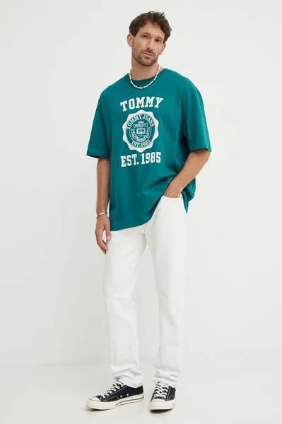 Хлопковая футболка Tommy Jeans, бирюзовый