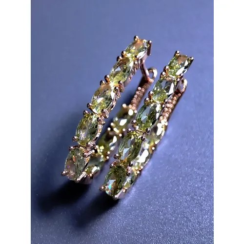 Серьги конго  Серьги-кольца овальные оливковые золотистые, искусственный камень, размер/диаметр 30 мм, зеленый