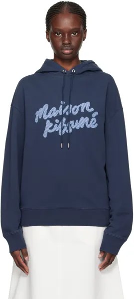 Темно-синяя толстовка с капюшоном с рукописным вводом Maison Kitsune, цвет Ink blue