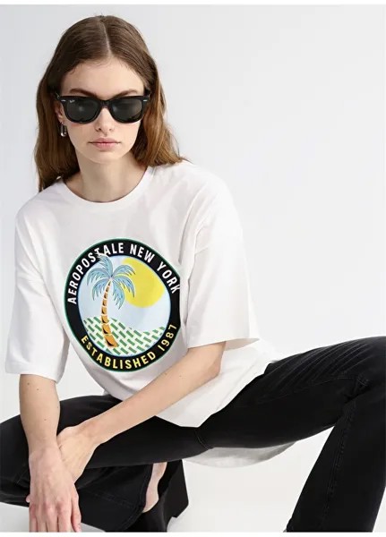 Белоснежная женская футболка с круглым вырезом и принтом Aeropostale