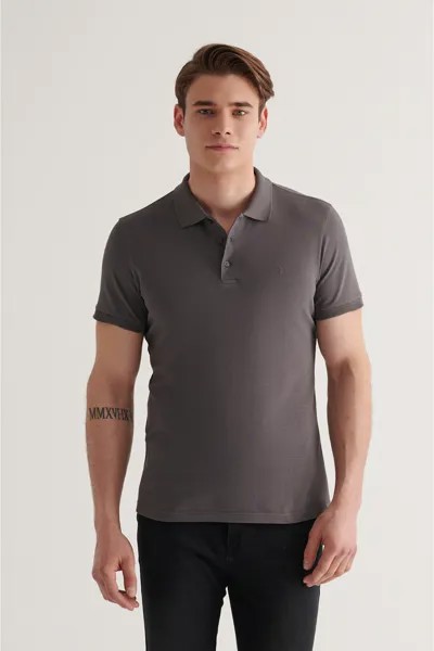 Мужская футболка из 100% хлопка антрацитового цвета с воротником-поло стандартного кроя Avva, серый