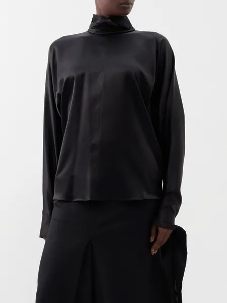 Блуза из стираного шелка с высоким воротником Saint Laurent, черный