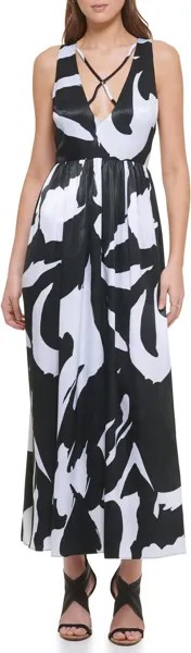 Платье макси без рукавов с принтом DKNY, цвет White/Black Multi