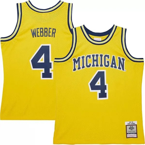 Мужская домашняя майка Mitchell & Ness Michigan Wolverines # 4 Maize Chris Webber Swingman