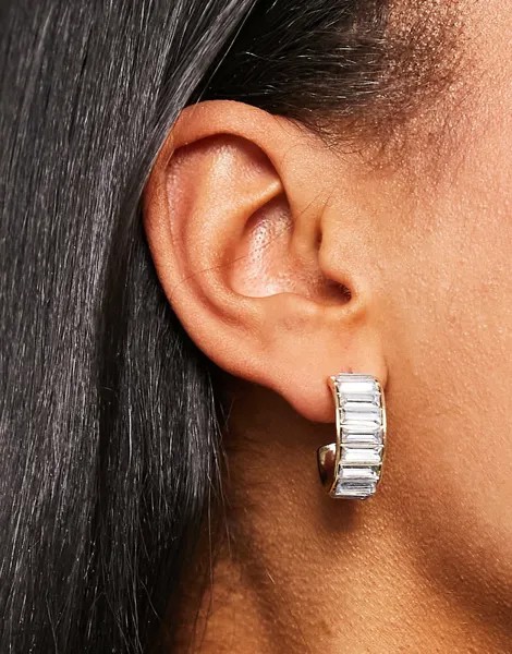 Золотистые серьги-кольца с камнями огранки «багет» ASOS DESIGN-Золотистый
