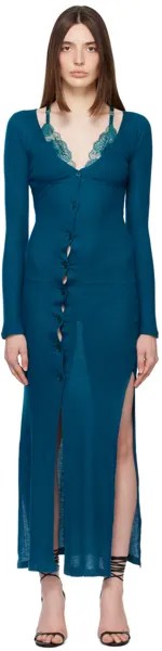 Синее многослойное платье-макси VAILLANT