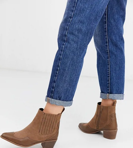 Светло-коричневые ботинки в стиле вестерн для широкой стопы Simply Be-Коричневый