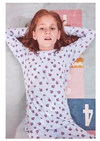 Пижама для девочек, 6/7 лет, размер 122/128, голубой комплект, божья коровка