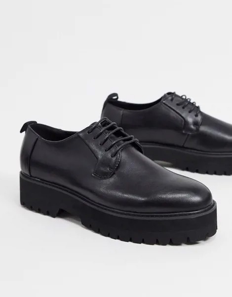 Черные туфли из искусственной кожи со шнуровкой и толстой подошвой ASOS DESIGN-Черный