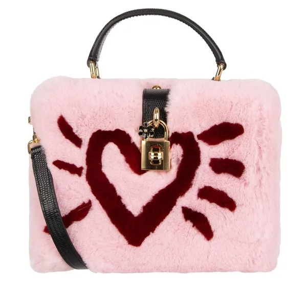 DOLCE - GABBANA Кожаный клатч из меха кролика DOLCE BOX Logo Pink Black 11154