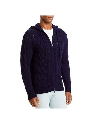 Дизайнерский бренд мужской темно-синий свитер без воротника с полной молнией из смесовой шерсти L