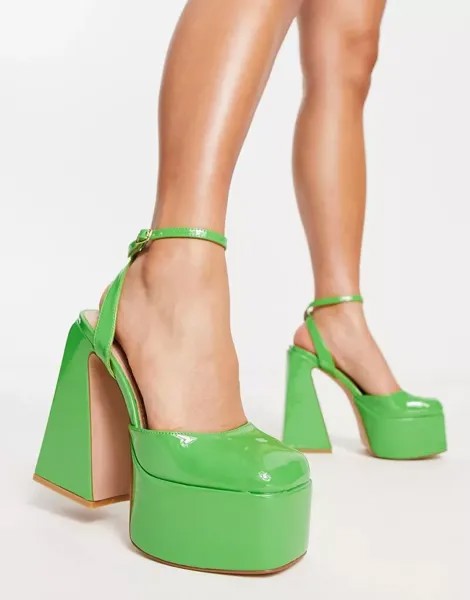 Simmi London Adley зеленые лакированные туфли на платформе на каблуке SIMMI Shoes