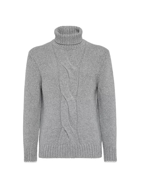 Кашемировый свитер с высоким воротником и косами Brunello Cucinelli, серый
