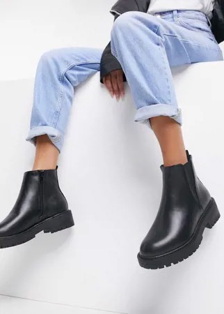 Черные ботинки челси из искусственной кожи на массивной подошве New Look-Черный