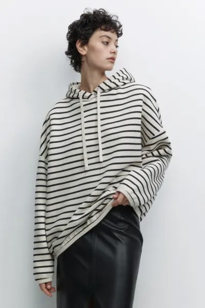 Худи oversize утепленная в полоску с капюшоном