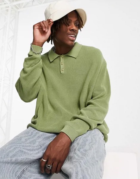 Легкий зеленый oversized-джемпер с воротником поло ASOS DESIGN-Зеленый цвет
