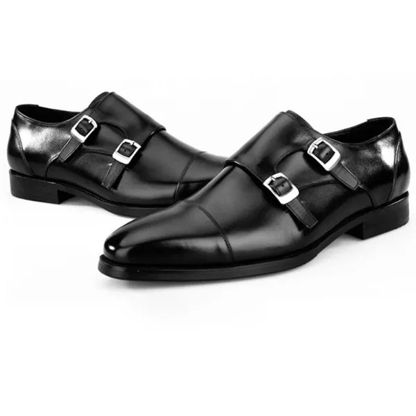 Мужские деловые туфли Monk Men на двойном ремешке, дизайнерские туфли из натуральной кожи с квадратным носком, без застежки, на плоской подошве,...