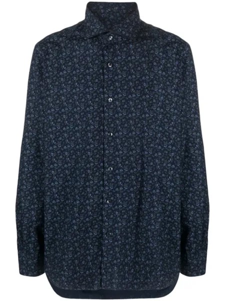 Barba floral-print cutaway-collar shirt, синий
