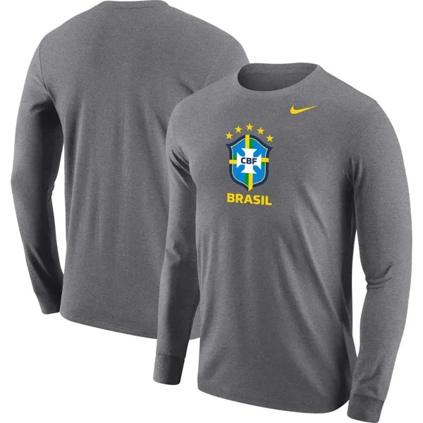 Мужская футболка цвета Хизер серого цвета с длинными рукавами сборной Бразилии Core Nike