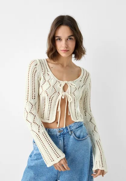 Кардиган OPEN RUSTIC Bershka, цвет beige