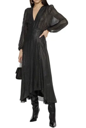 IRO Joucque Серебристое шифоновое платье миди в горошек с защипами металлик 595 руб. 34 XS