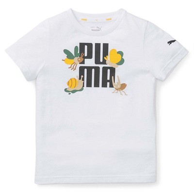 Puma Sw X Графический футболка с круглым вырезом и короткими рукавами Молодежные белые повседневные топы для мальчиков 67