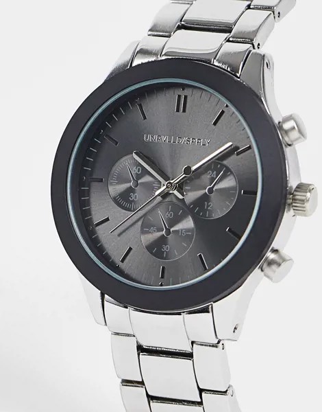 Серебристые часы-браслет с черным циферблатом ASOS DESIGN-Серебристый