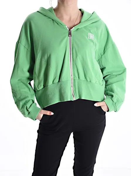 Хлопковая толстовка с карманами и капюшоном на молнии, зеленый