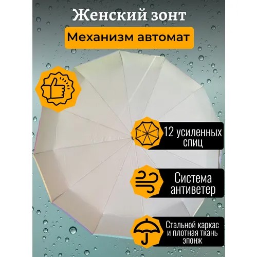 Зонт Sponsa, автомат, 3 сложения, купол 105 см, 12 спиц, система «антиветер», чехол в комплекте, для женщин, серый