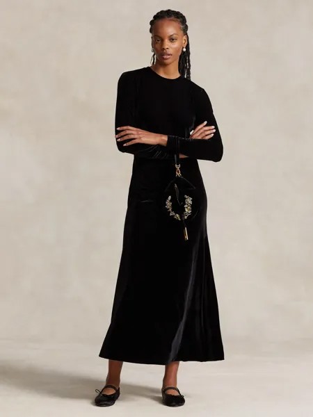 Бархатное платье-макси поло Ralph Lauren, черный