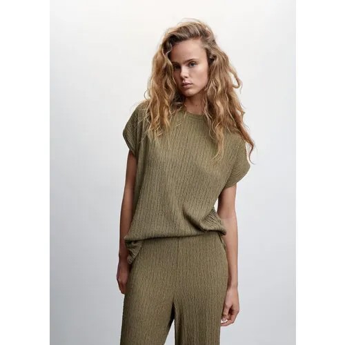 Футболка MANGO, размер 38, хаки